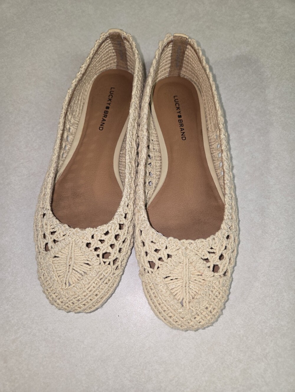 Lucky Brand Avelly Light Tan Crochet Ballet Flats